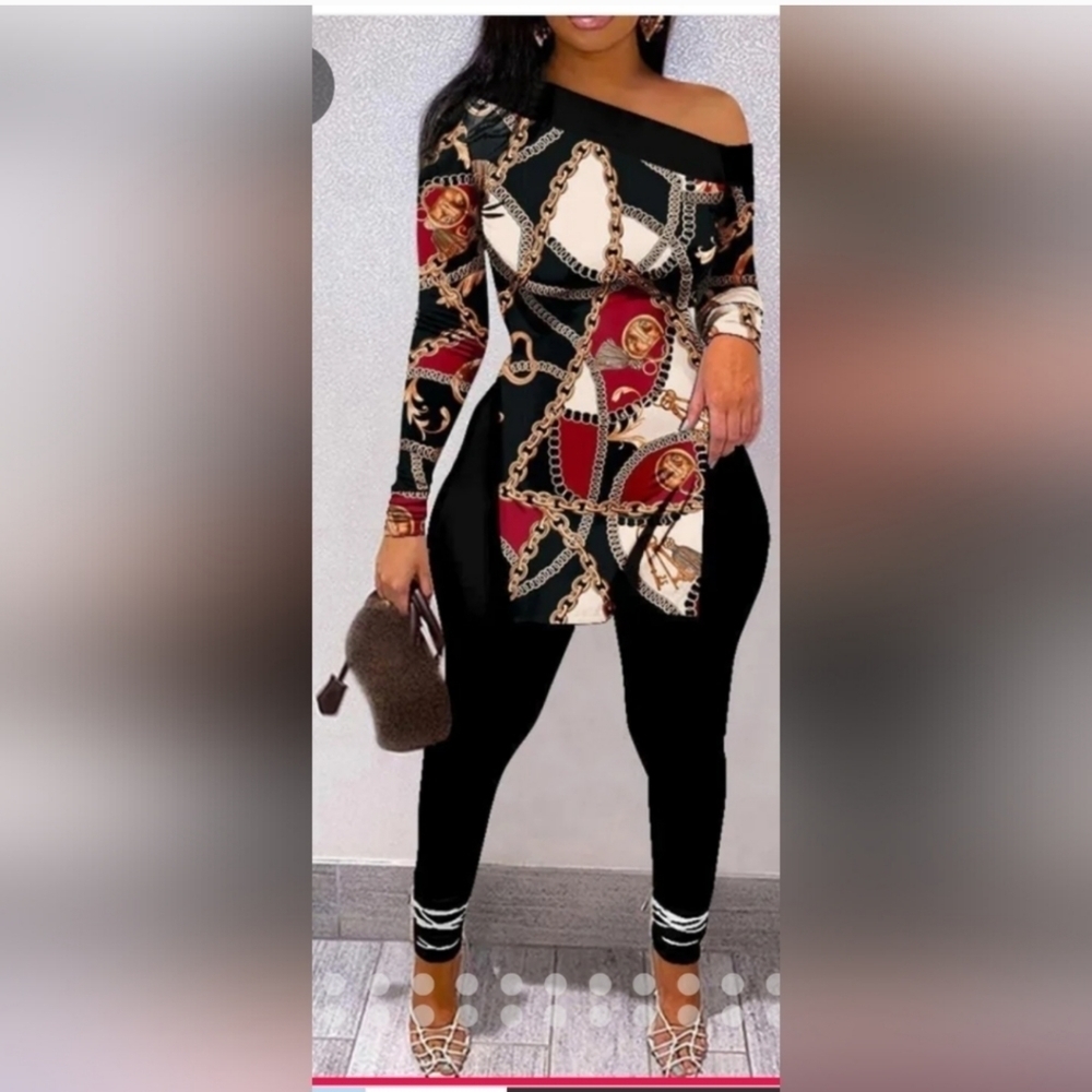 NEW 2 PIECE FASHIONABLE PRINT PANTS SET PLUS SIZE 1XL